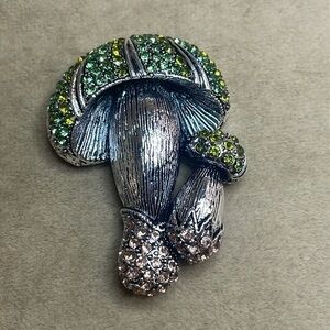 Green Rhinestone Mushroom Brooch